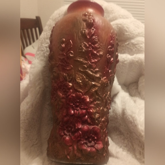 HP 9/9! Antique Victorian Large Goofus Glass Vase Two Birds Floral Background - Picture 5 of 15